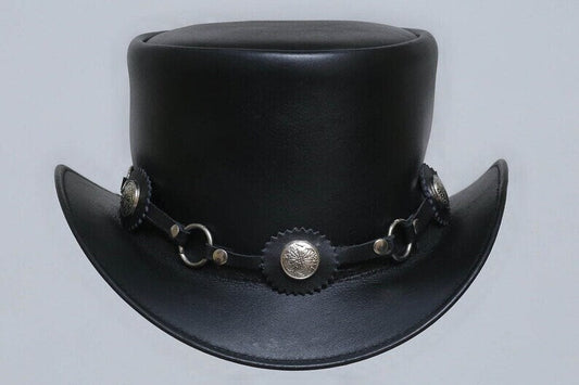 Steampunk El Dorado The Swagger Black Flower Concho Band Leather Top Hat