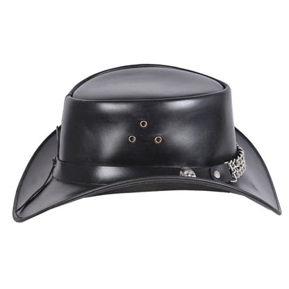 Cowboy Hat Outback Hat Unisex Western-Style Hat For Men Skull Chain Band Black Leather Hat For Women Gift For Him Gift For Her