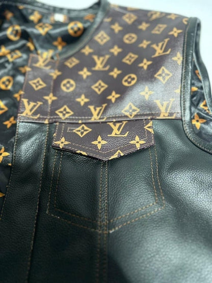 Leather Vest Men's Hunt Club Brown Wax  Black Paisley Leather Build Denim Style Rider Motorcycle Leather Vest Men Vest